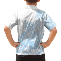 Polynesian Tribal Plumeria Lotu Tamaiti Family Matching Off Shoulder Short Dress and Hawaiian Shirt Pastel Sky Blue LT9 - Polynesian Pride