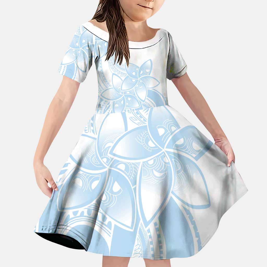 Polynesian Tribal Plumeria Lotu Tamaiti Family Matching Puletasi and Hawaiian Shirt Pastel Sky Blue LT9 Daughter's Dress Blue - Polynesian Pride