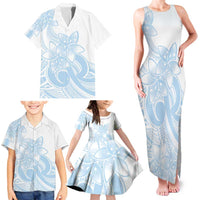 Polynesian Tribal Plumeria Lotu Tamaiti Family Matching Tank Maxi Dress and Hawaiian Shirt Pastel Sky Blue - Polynesian Pride