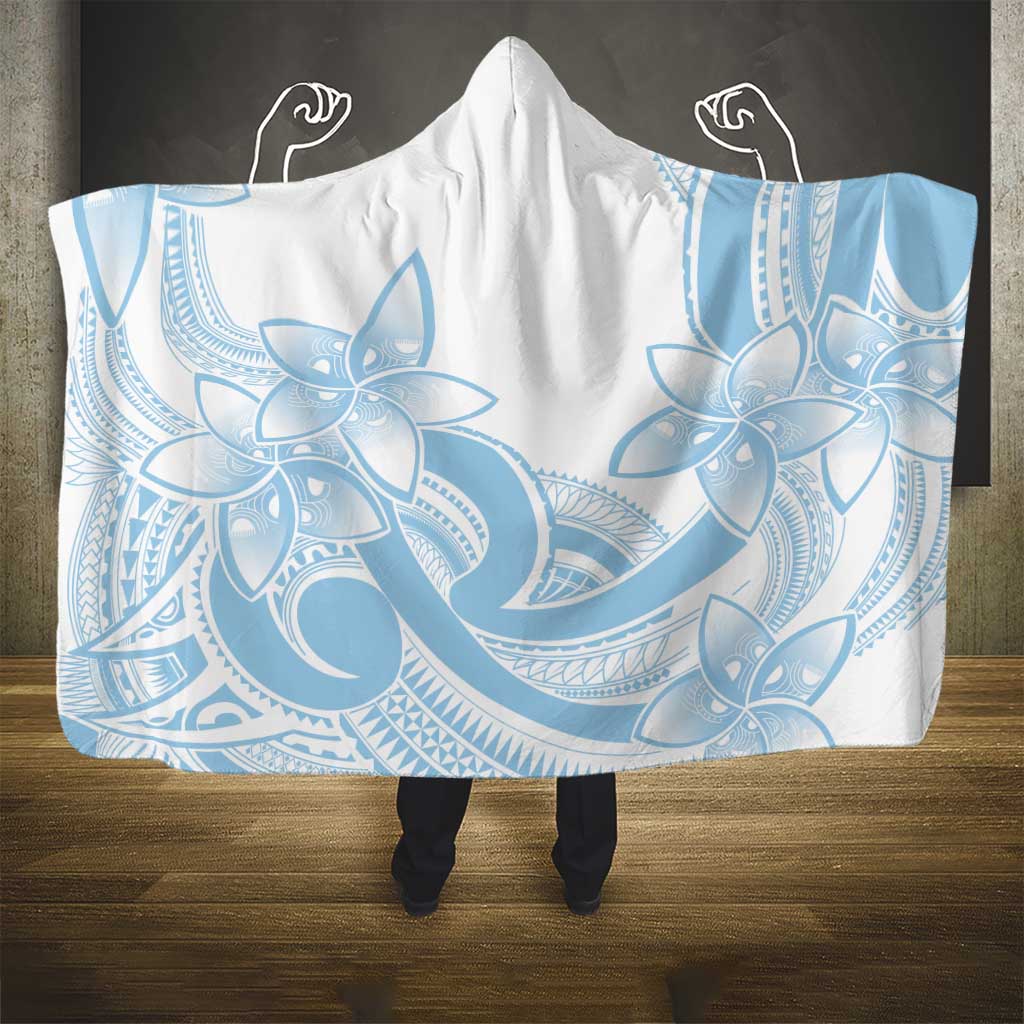 Polynesian Tribal Plumeria Lotu Tamaiti Hooded Blanket Pastel Sky Blue - Polynesian Pride