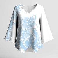 Polynesian Tribal Plumeria Lotu Tamaiti Kimono Sleeve Blouse Pastel Sky Blue - Polynesian Pride
