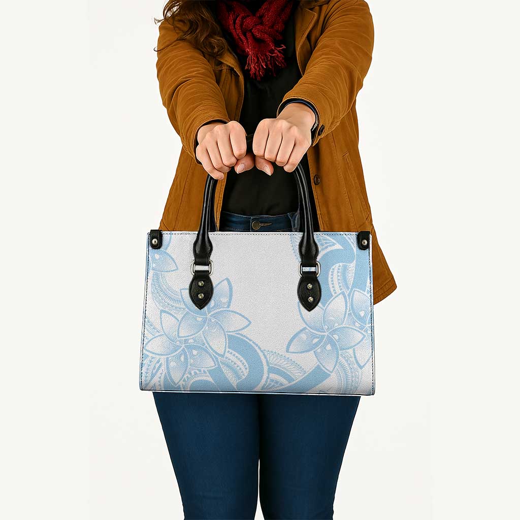 Polynesian Tribal Plumeria Lotu Tamaiti Leather Bag Pastel Sky Blue - Polynesian Pride