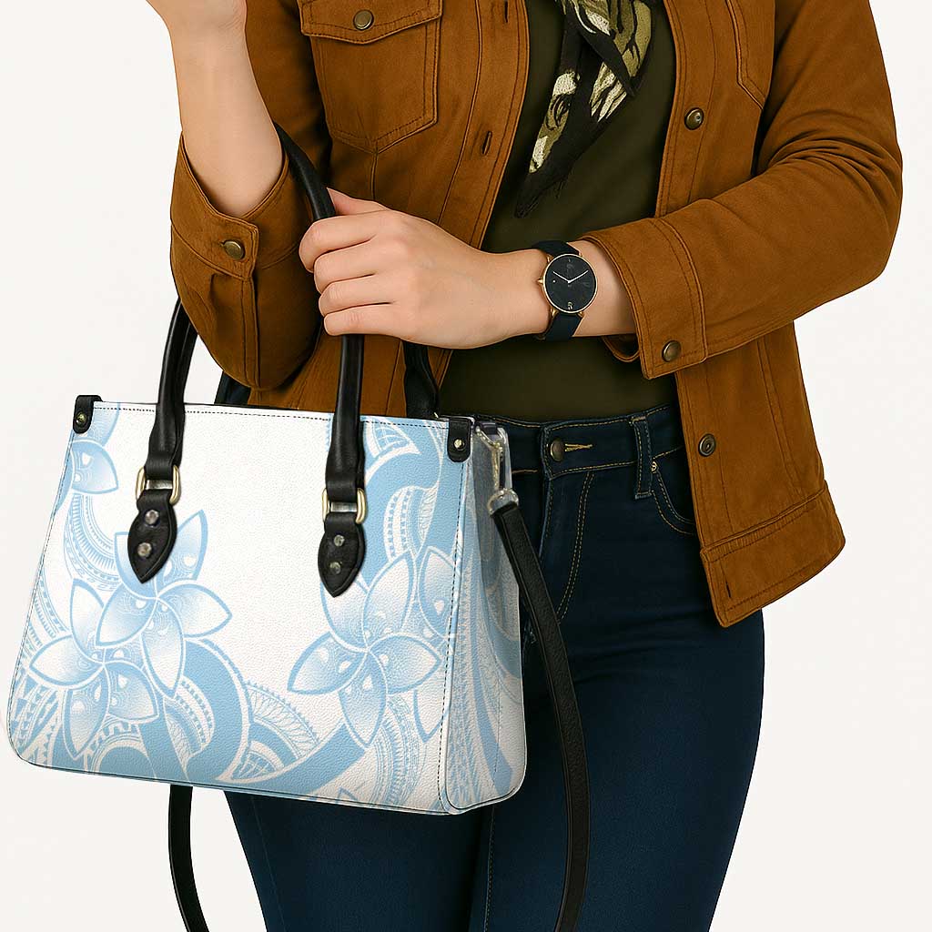 Polynesian Tribal Plumeria Lotu Tamaiti Leather Bag Pastel Sky Blue - Polynesian Pride