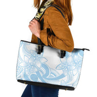 Polynesian Tribal Plumeria Lotu Tamaiti Leather Tote Bag Pastel Sky Blue - Polynesian Pride