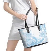 Polynesian Tribal Plumeria Lotu Tamaiti Leather Tote Bag Pastel Sky Blue - Polynesian Pride