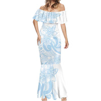 Polynesian Tribal Plumeria Lotu Tamaiti Mermaid Dress Pastel Sky Blue - Polynesian Pride