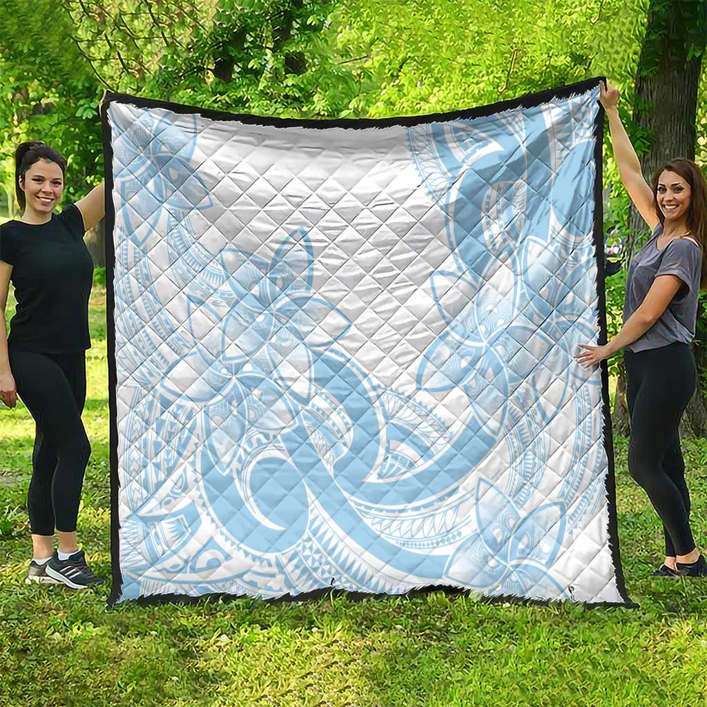 Polynesian Tribal Plumeria Lotu Tamaiti Quilt Pastel Sky Blue - Polynesian Pride