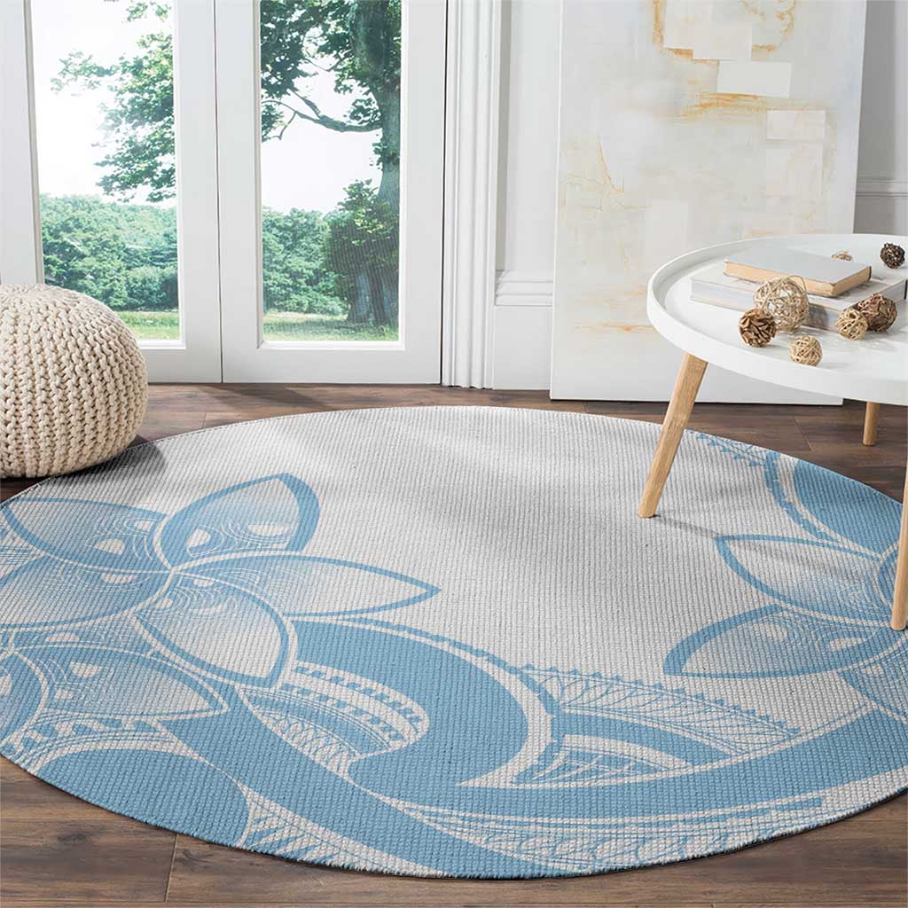 Polynesian Tribal Plumeria Lotu Tamaiti Round Carpet Pastel Sky Blue - Polynesian Pride