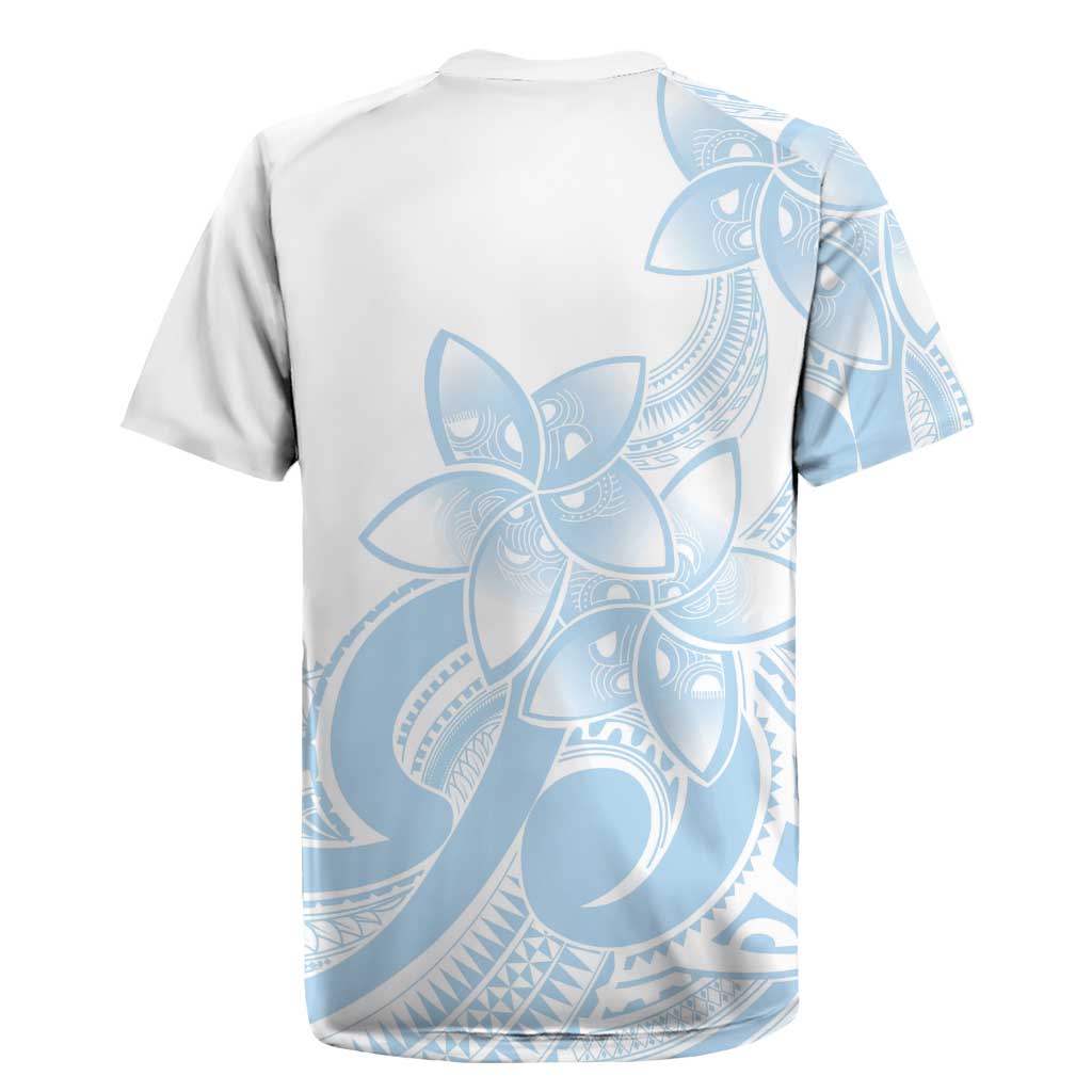 Polynesian Tribal Plumeria Lotu Tamaiti Rugby Jersey Pastel Sky Blue - Polynesian Pride