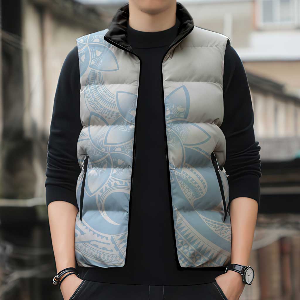 Polynesian Tribal Plumeria Lotu Tamaiti Sleeveless Puffer Jacket Pastel Sky Blue - Polynesian Pride