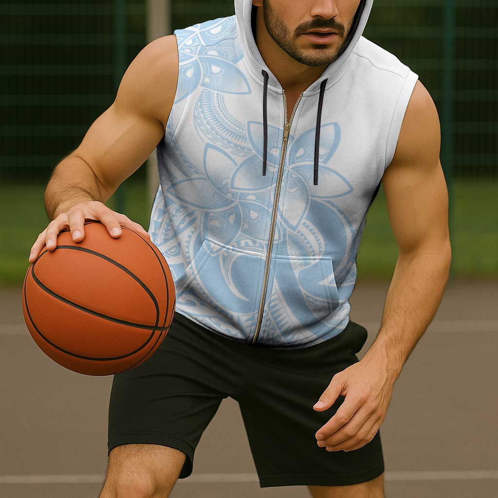 Polynesian Tribal Plumeria Lotu Tamaiti Sleeveless Zip Hoodie Pastel Sky Blue - Polynesian Pride