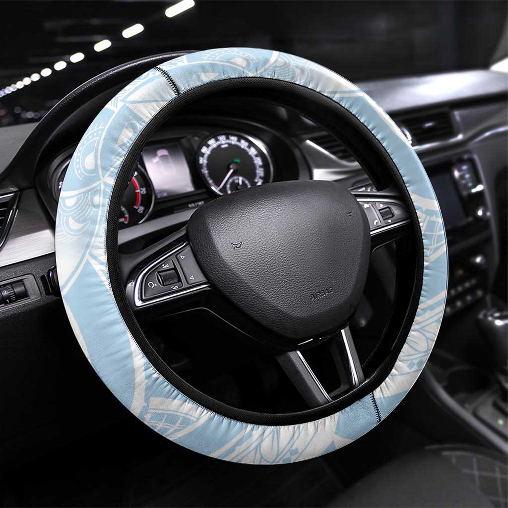 Polynesian Tribal Plumeria Lotu Tamaiti Steering Wheel Cover Pastel Sky Blue - Polynesian Pride