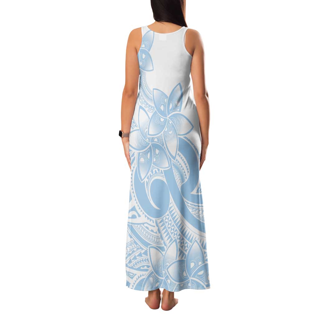 Polynesian Tribal Plumeria Lotu Tamaiti Tank Maxi Dress Pastel Sky Blue - Polynesian Pride