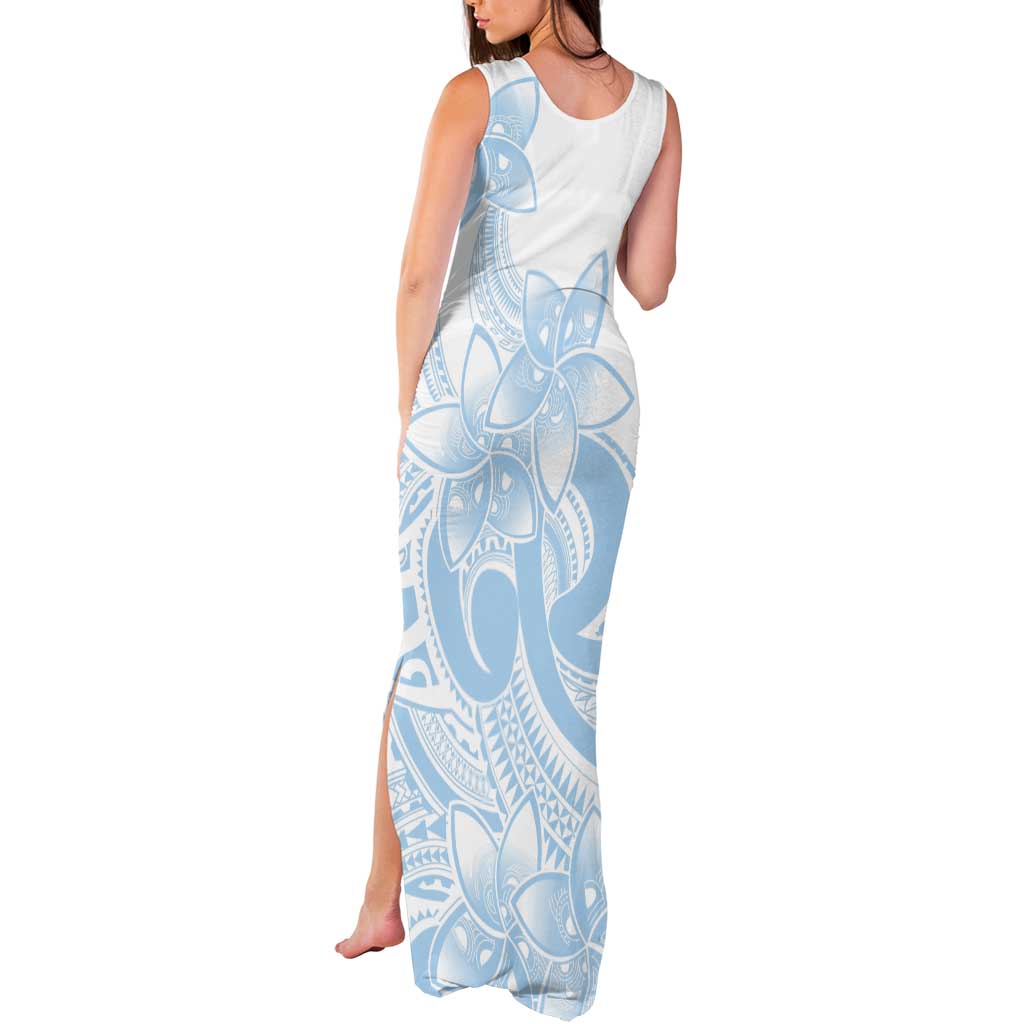 Polynesian Tribal Plumeria Lotu Tamaiti Tank Maxi Dress Pastel Sky Blue - Polynesian Pride