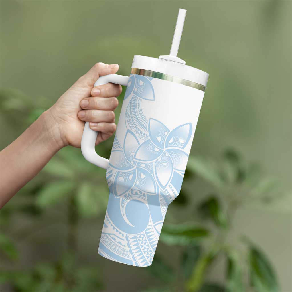Polynesian Tribal Plumeria Lotu Tamaiti Tumbler With Handle Pastel Sky Blue LT9 - Polynesian Pride