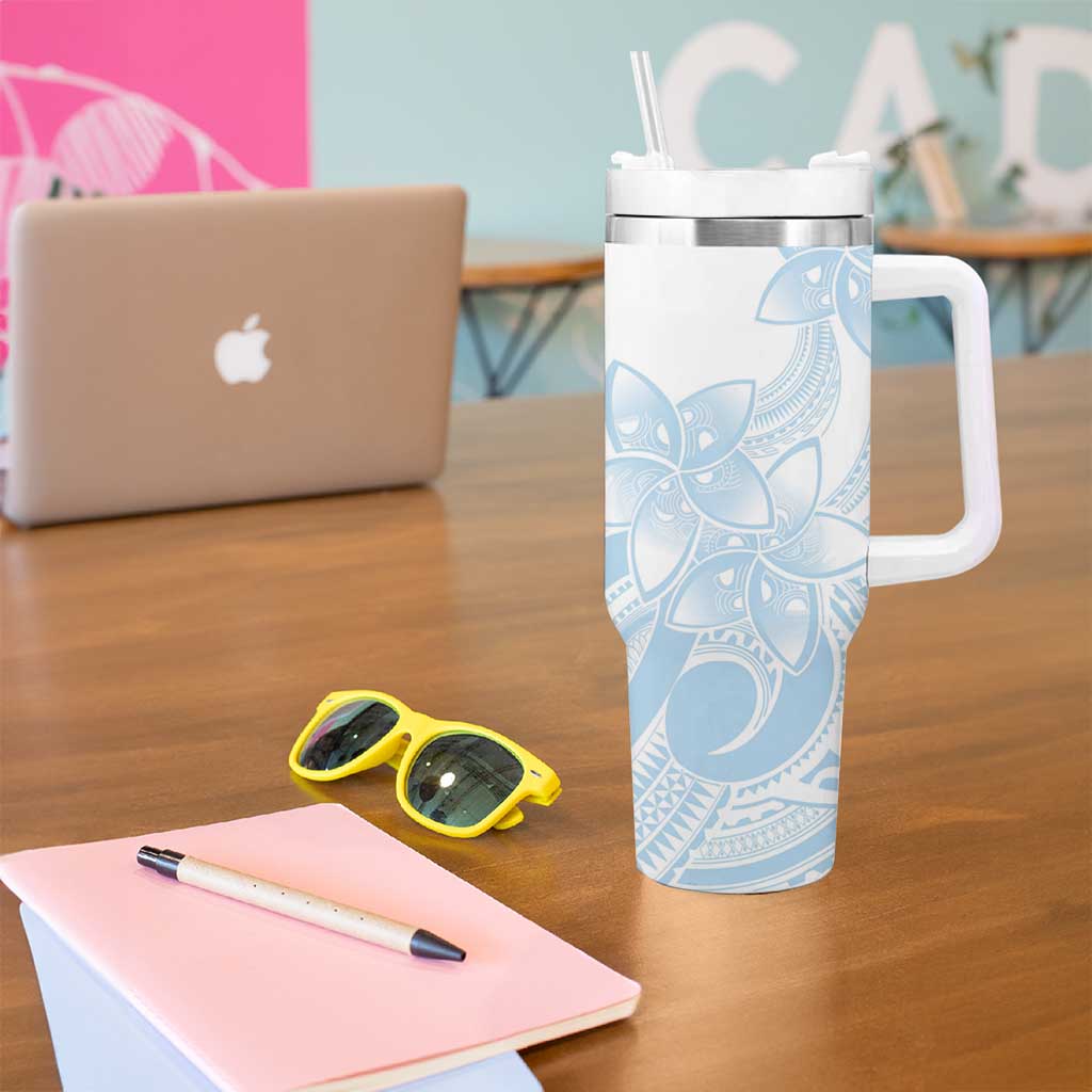 Polynesian Tribal Plumeria Lotu Tamaiti Tumbler With Handle Pastel Sky Blue LT9 - Polynesian Pride