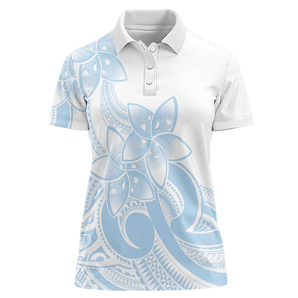 Polynesian Tribal Plumeria Lotu Tamaiti Women Polo Shirt Pastel Sky Blue - Polynesian Pride