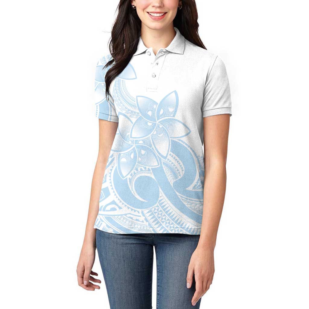 Polynesian Tribal Plumeria Lotu Tamaiti Women Polo Shirt Pastel Sky Blue - Polynesian Pride