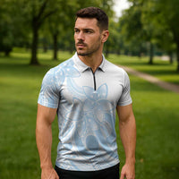 Polynesian Tribal Plumeria Lotu Tamaiti Zipper Polo Shirt Pastel Sky Blue LT9 - Polynesian Pride
