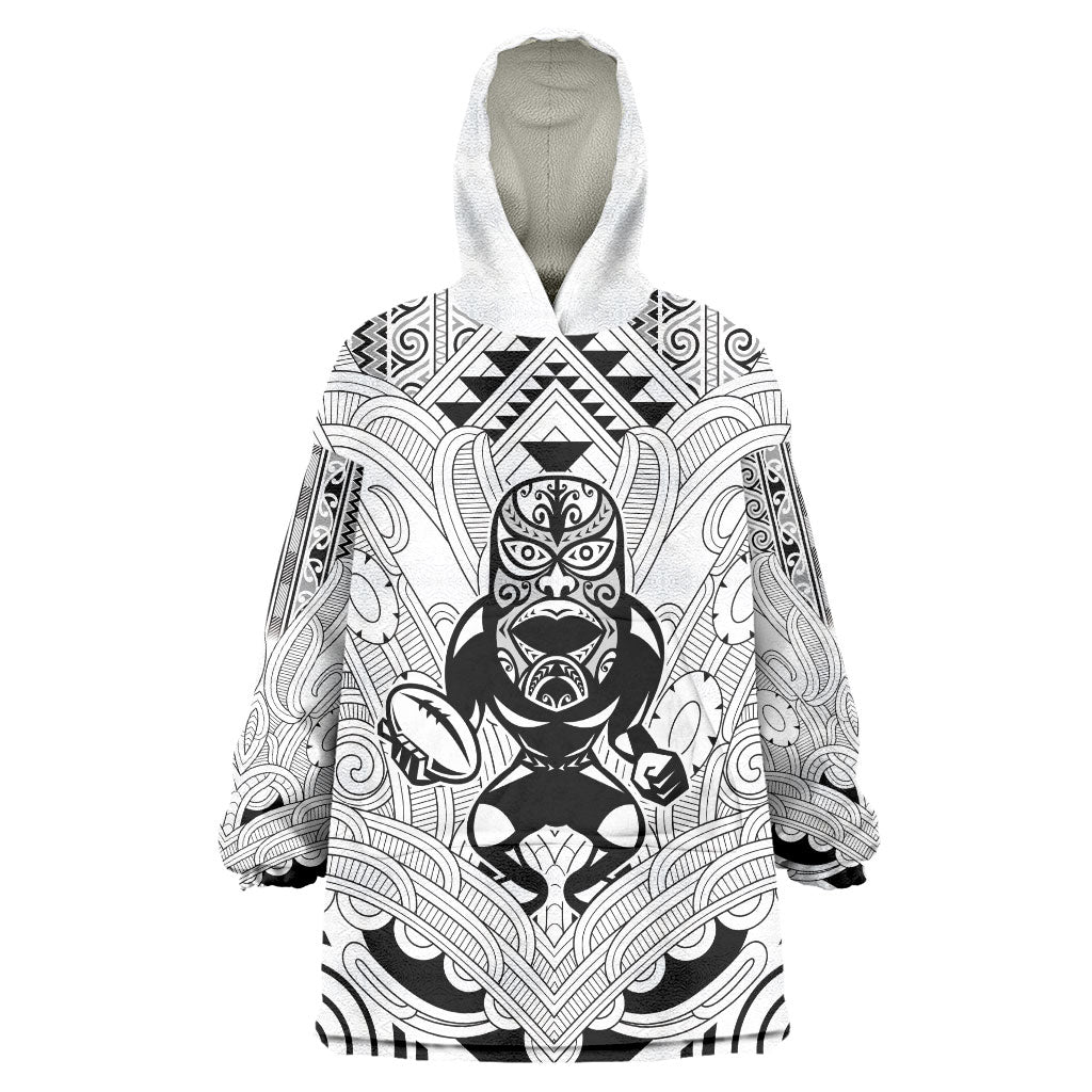 2026 Autumn Rugby Nations New Zealand Custom Wearable Blanket Hoodie White Kowhaiwhai Maori Tribal Taniko Motif LT9 One Size White - Polynesian Pride