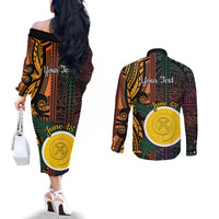 Personalised Shefa Day Couples Matching Off The Shoulder Long Sleeve Dress and Long Sleeve Button Shirt Happy June 18 Vanuatu Province LT14 - Polynesian Pride