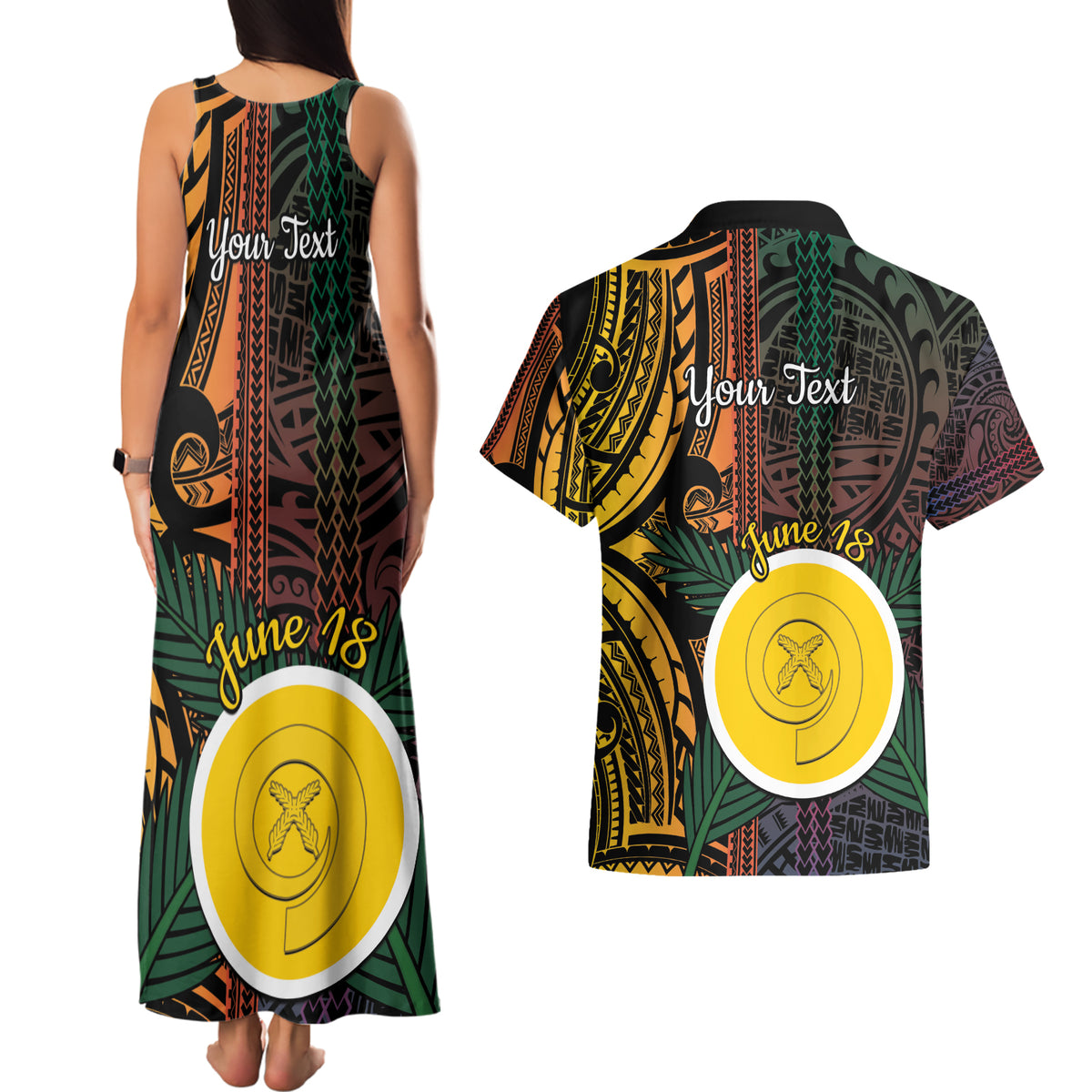 Personalised Shefa Day Couples Matching Tank Maxi Dress and Hawaiian Shirt Happy June 18 Vanuatu Province LT14 - Polynesian Pride