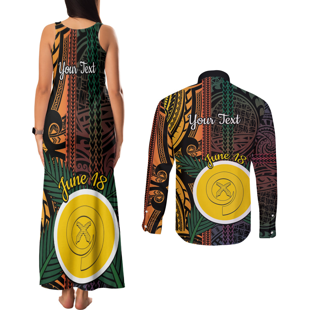 Personalised Shefa Day Couples Matching Tank Maxi Dress and Long Sleeve Button Shirt Happy June 18 Vanuatu Province LT14 - Polynesian Pride