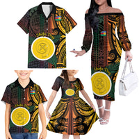 Personalised Shefa Day Family Matching Off The Shoulder Long Sleeve Dress and Hawaiian Shirt Happy June 18 Vanuatu Province