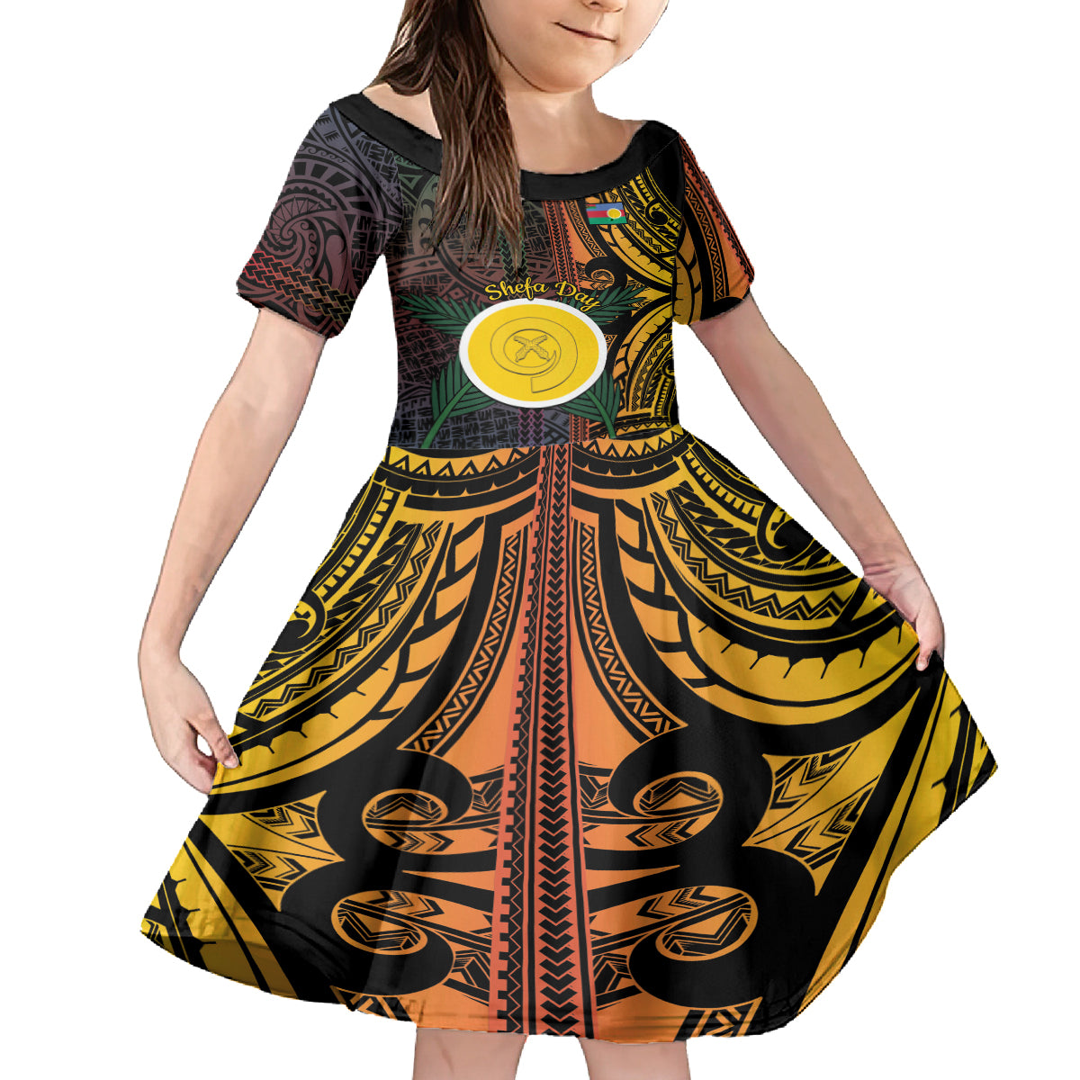 Personalised Shefa Day Family Matching Puletasi and Hawaiian Shirt Happy June 18 Vanuatu Province LT14 Daughter's Dress Black - Polynesian Pride