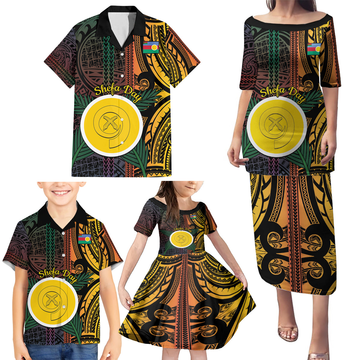 Personalised Shefa Day Family Matching Puletasi and Hawaiian Shirt Happy June 18 Vanuatu Province LT14 - Polynesian Pride