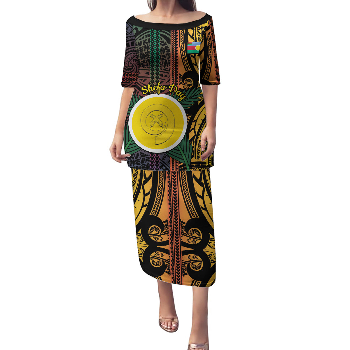 Personalised Shefa Day Family Matching Puletasi and Hawaiian Shirt Happy June 18 Vanuatu Province LT14 Mom's Dress Black - Polynesian Pride