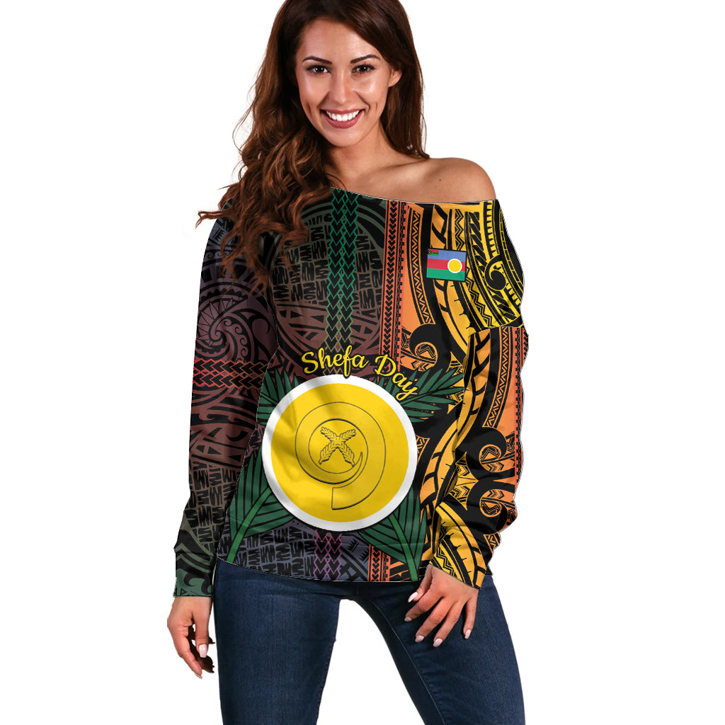 Personalised Shefa Day Off Shoulder Sweater Happy June 18 Vanuatu Province