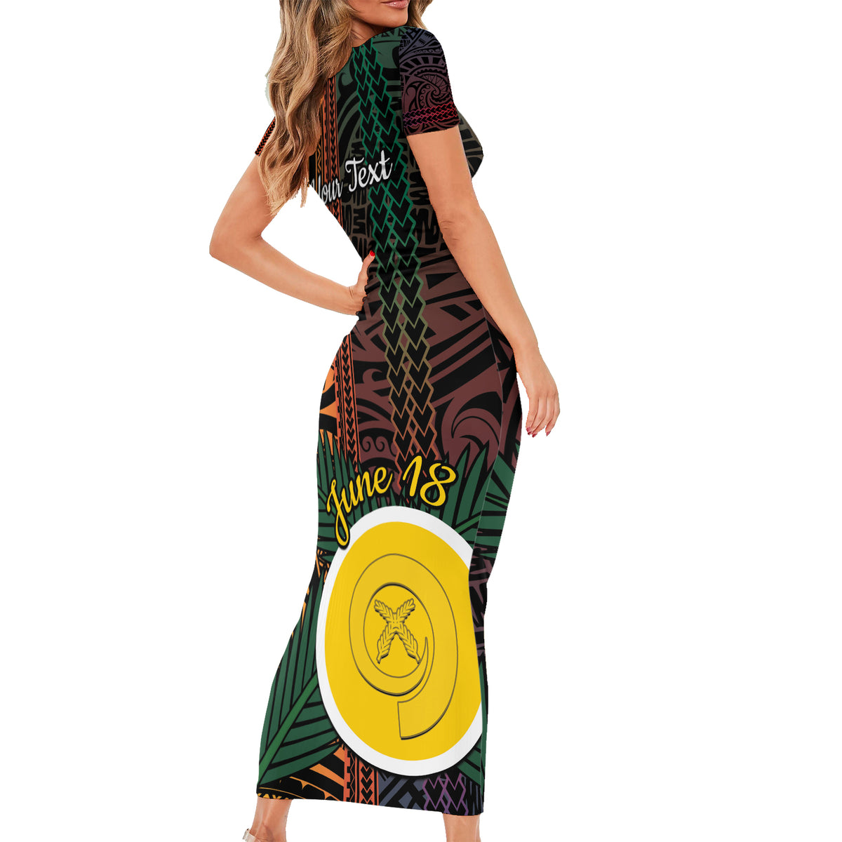 Personalised Shefa Day Short Sleeve Bodycon Dress Happy June 18 Vanuatu Province