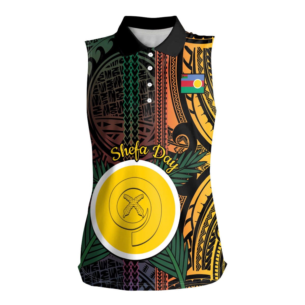 Personalised Shefa Day Women Sleeveless Polo Shirt Happy June 18 Vanuatu Province LT14 Female Black - Polynesian Pride
