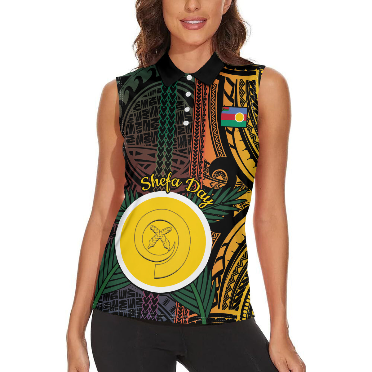 Personalised Shefa Day Women Sleeveless Polo Shirt Happy June 18 Vanuatu Province LT14 - Polynesian Pride