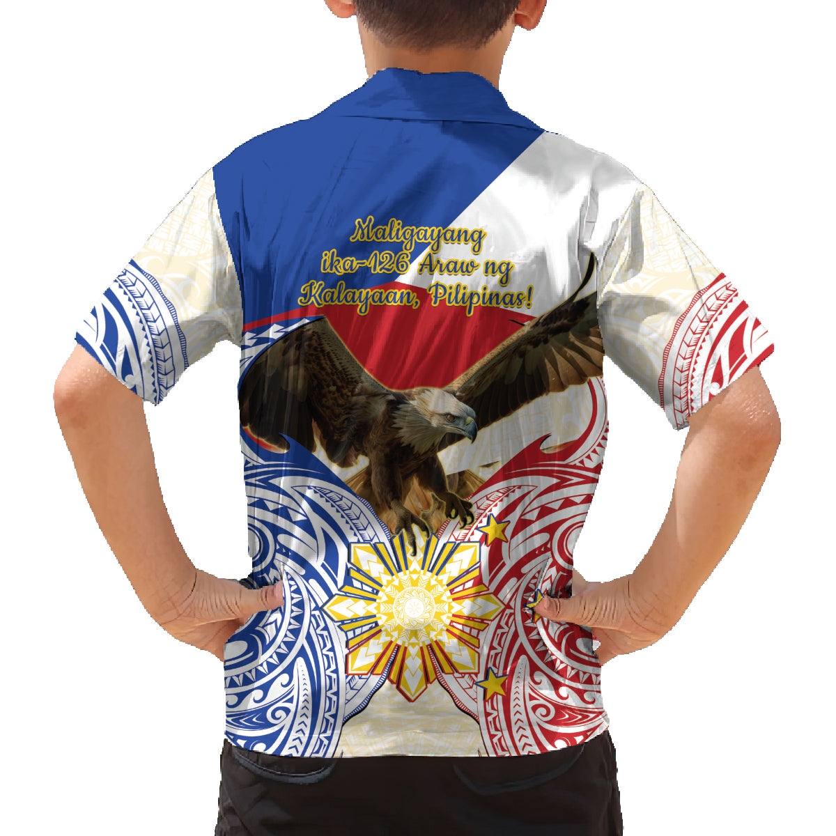 Philippines Independence Day Family Matching Off The Shoulder Long Sleeve Dress and Hawaiian Shirt Pilipinas Eagle 126th Anniversary