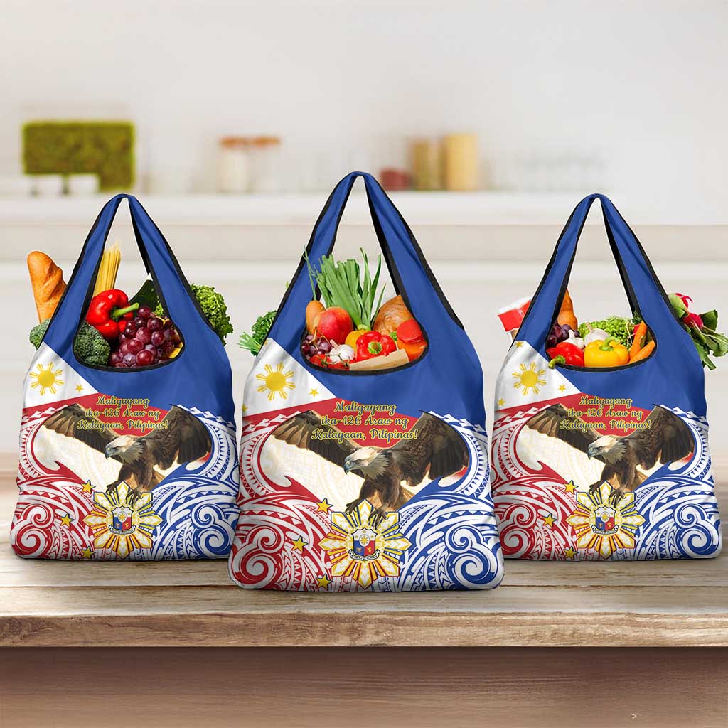 Philippines Independence Day Grocery Bag Pilipinas Eagle 126th Anniversary LT14 3-pack One Size Blue - Polynesian Pride