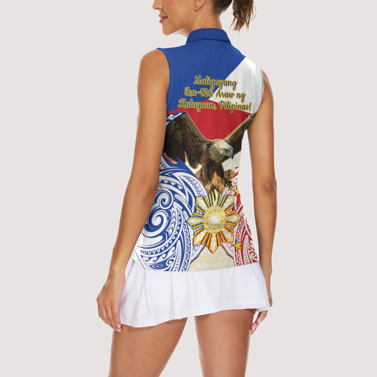 Philippines Independence Day Women Sleeveless Polo Shirt Pilipinas Eagle 126th Anniversary
