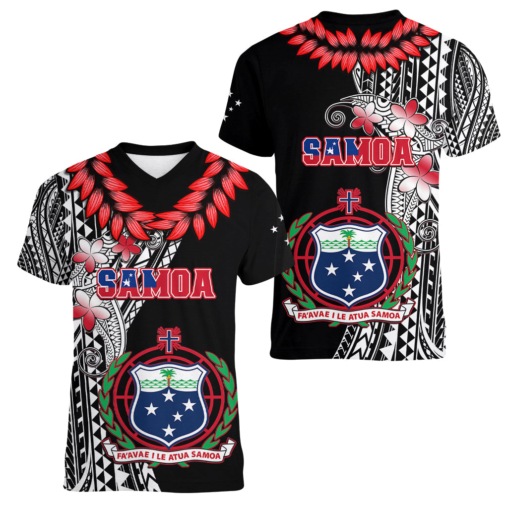 Polynesian Pride Samoa Women V Neck T Shirt Ula Fala Mix Samoan Tribal Black Version LT14 - Polynesian Pride