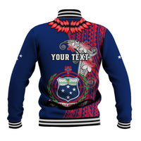 Personalised Samoa Baseball Jacket Ula Fala Mix Samoan Tribal Blue Version LT14 - Polynesian Pride