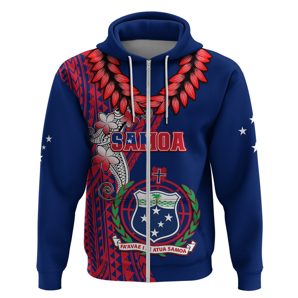 Custom Samoa Hoodie Ula Fala Mix Samoan Tribal Blue Version LT14 Zip Hoodie Blue - Polynesian Pride