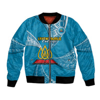 Personalised Tonga Lavengamalie College Bomber Jacket Tongan Ngatu Pattern LT14 Unisex Blue - Polynesian Pride