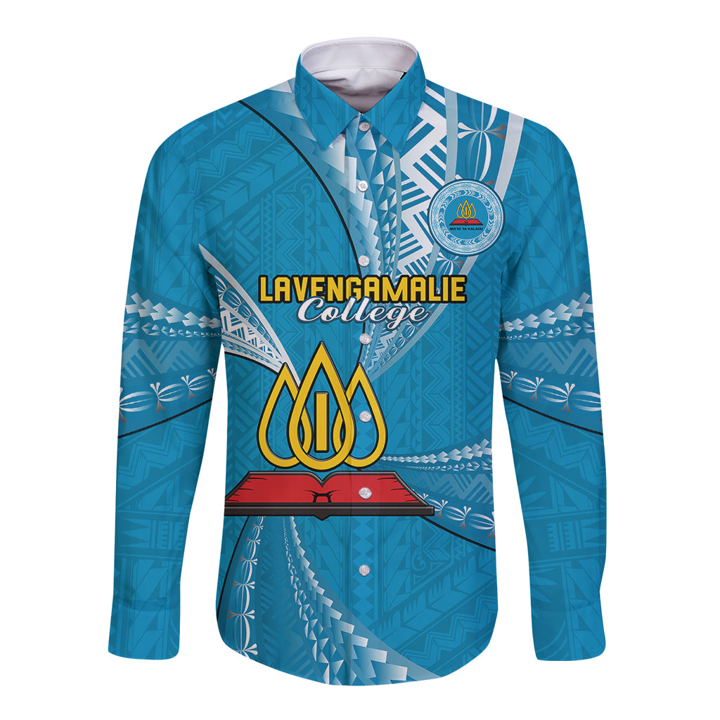 Personalised Tonga Lavengamalie College Long Sleeve Button Shirt Tongan Ngatu Pattern LT14 Unisex Blue - Polynesian Pride