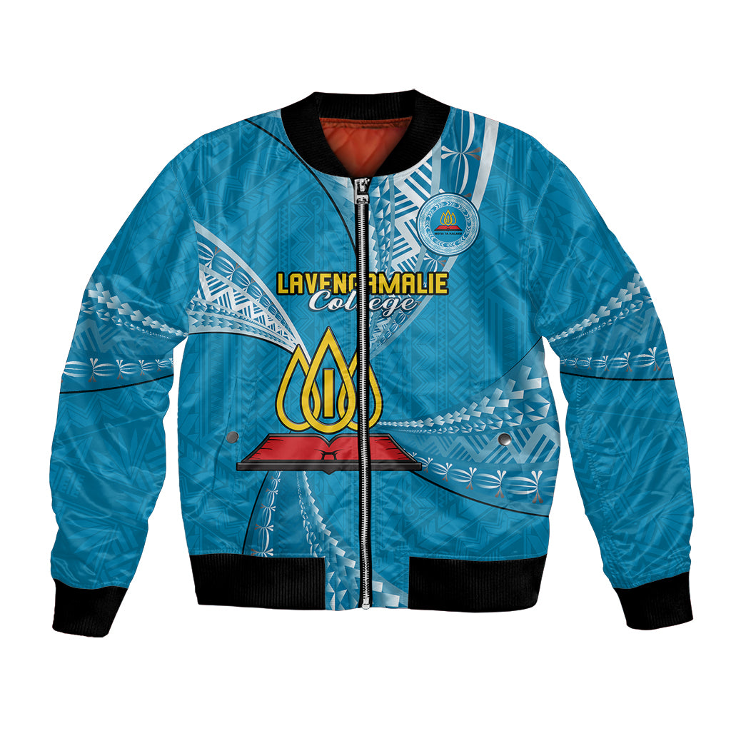 Personalised Tonga Lavengamalie College Bomber Jacket Class Of Year Tongan Ngatu Pattern LT14 Unisex Blue - Polynesian Pride