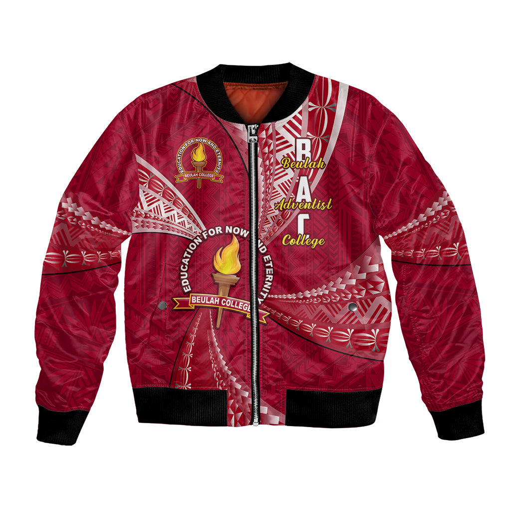 Personalised Tonga Beulah College Bomber Jacket Tongan Ngatu Pattern LT14 Unisex Maroon - Polynesian Pride