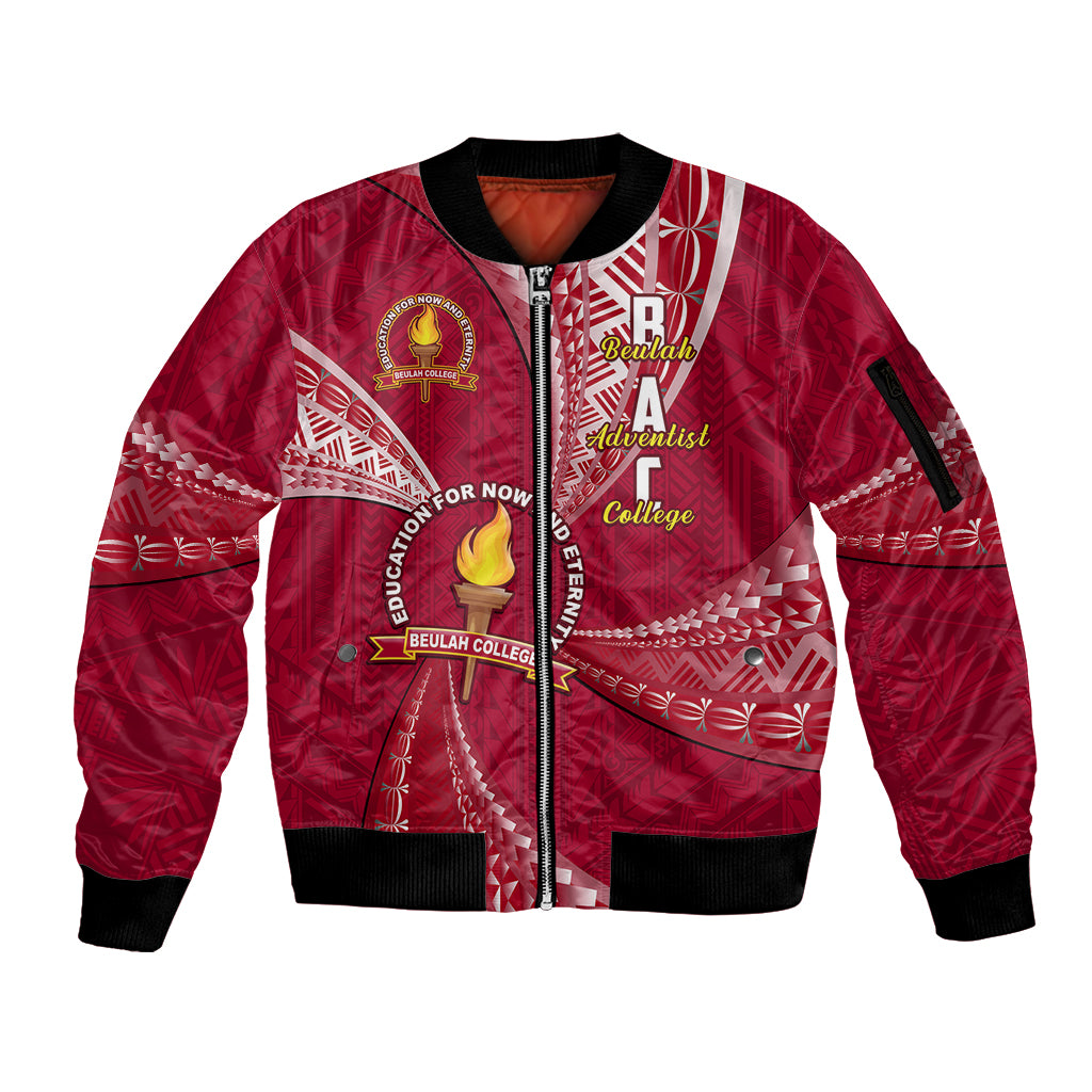 Personalised Tonga Beulah College Sleeve Zip Bomber Jacket Tongan Ngatu Pattern LT14 Unisex Maroon - Polynesian Pride