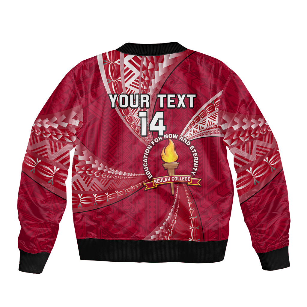 Personalised Tonga Beulah College Sleeve Zip Bomber Jacket Tongan Ngatu Pattern LT14 - Polynesian Pride