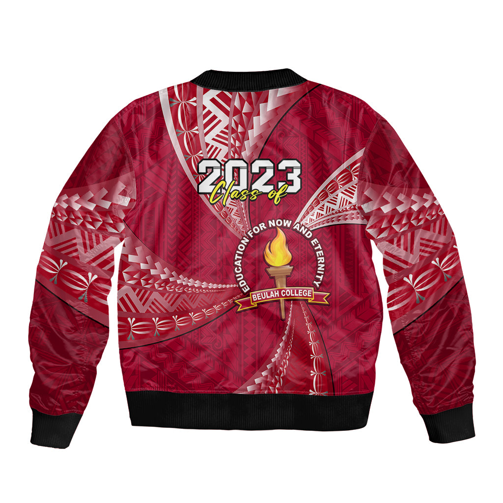 Personalised Tonga Beulah College Sleeve Zip Bomber Jacket Class Of Year Tongan Ngatu Pattern LT14 - Polynesian Pride