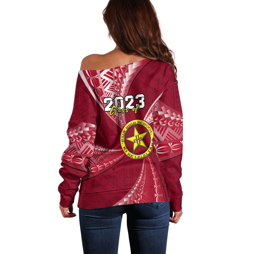 Personalised Tonga Eua High School Off Shoulder Sweater Class Of Year Tongan Ngatu Pattern LT14 - Polynesian Pride