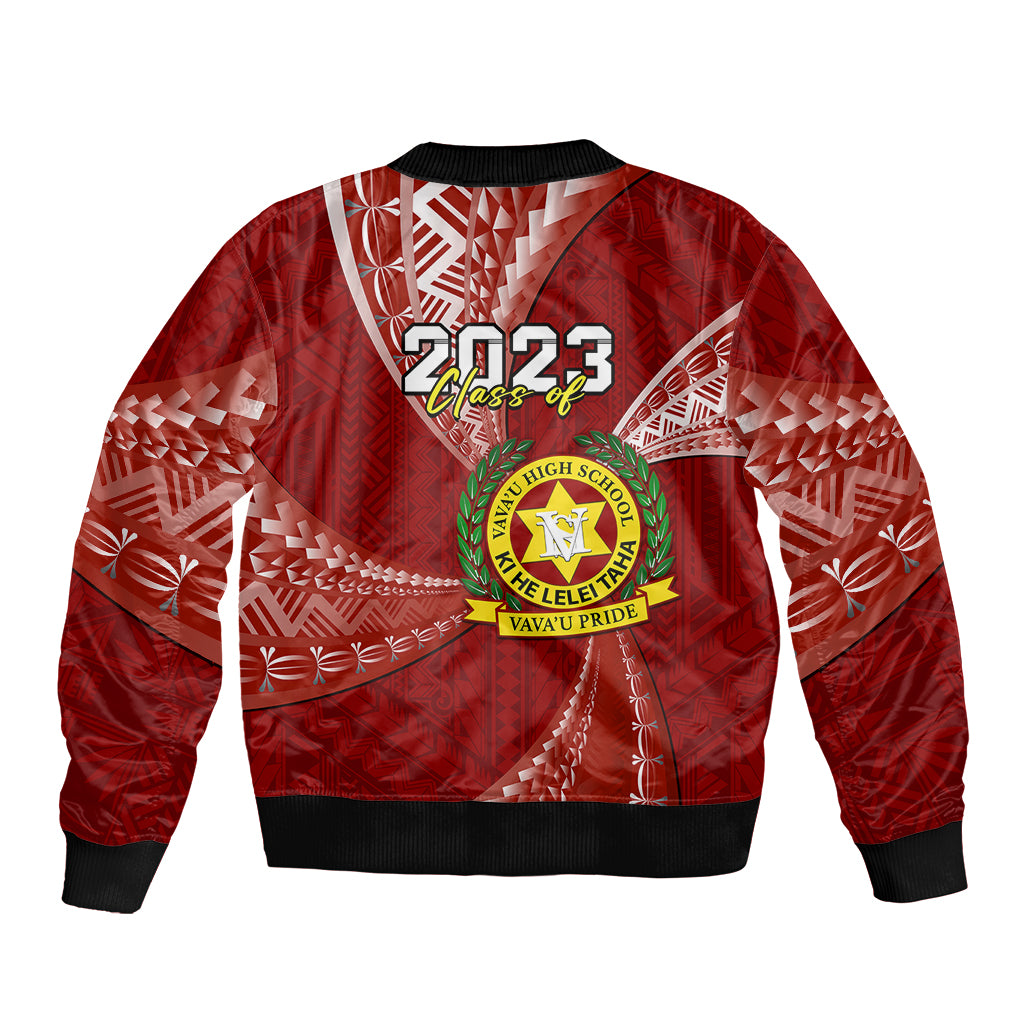 Personalised Tonga Vavau High School Sleeve Zip Bomber Jacket Class Of Year Tongan Ngatu Pattern LT14 - Polynesian Pride